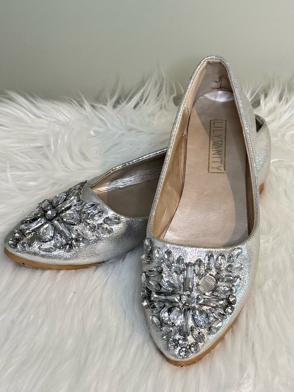 Lilah IV Silver Jeweled Pointed-Toe Flats
